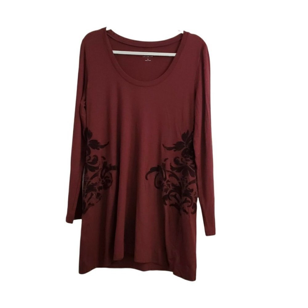 Soft Surroundings Tunic Top Womens‎ Medium Maroon Scoop Neck Long Sleeve Stretch